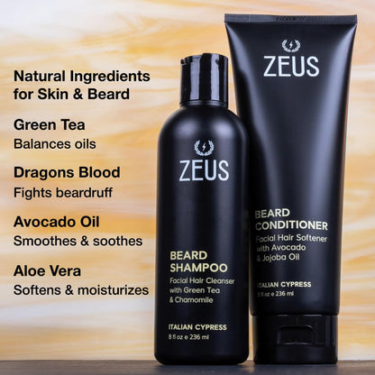 Beard Wash Set for Men, Shampoo & Conditioner Duo with Green Tea & Essential Oils, Hydrates, Softens & Strengthens Beard Hair (Made in USA) Sandalwood